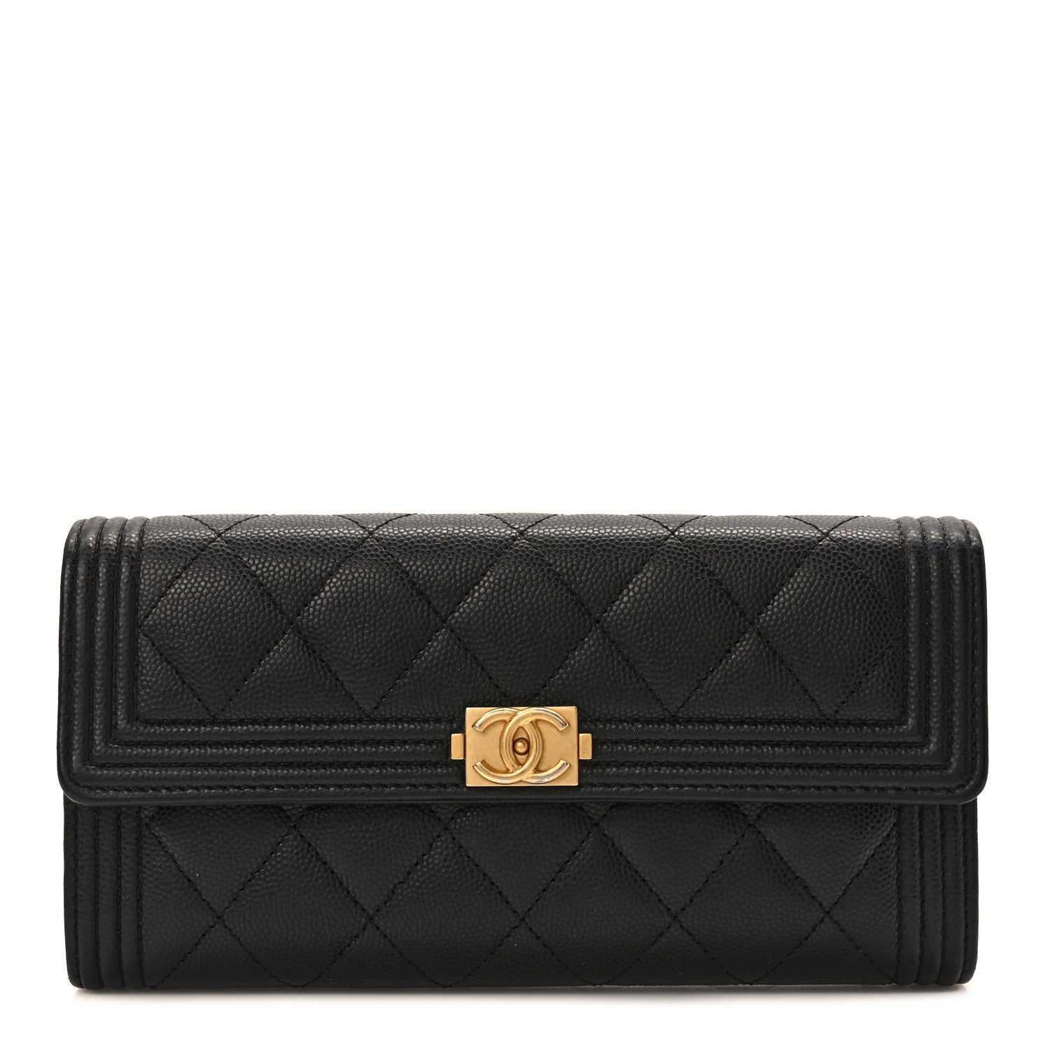 Chanel Caviar Quilted Large Boy Gusset Flap Wallet Black 1 of 9
