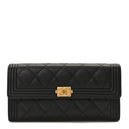Chanel Caviar Quilted Large Boy Gusset Flap Wallet Black 1 of 9