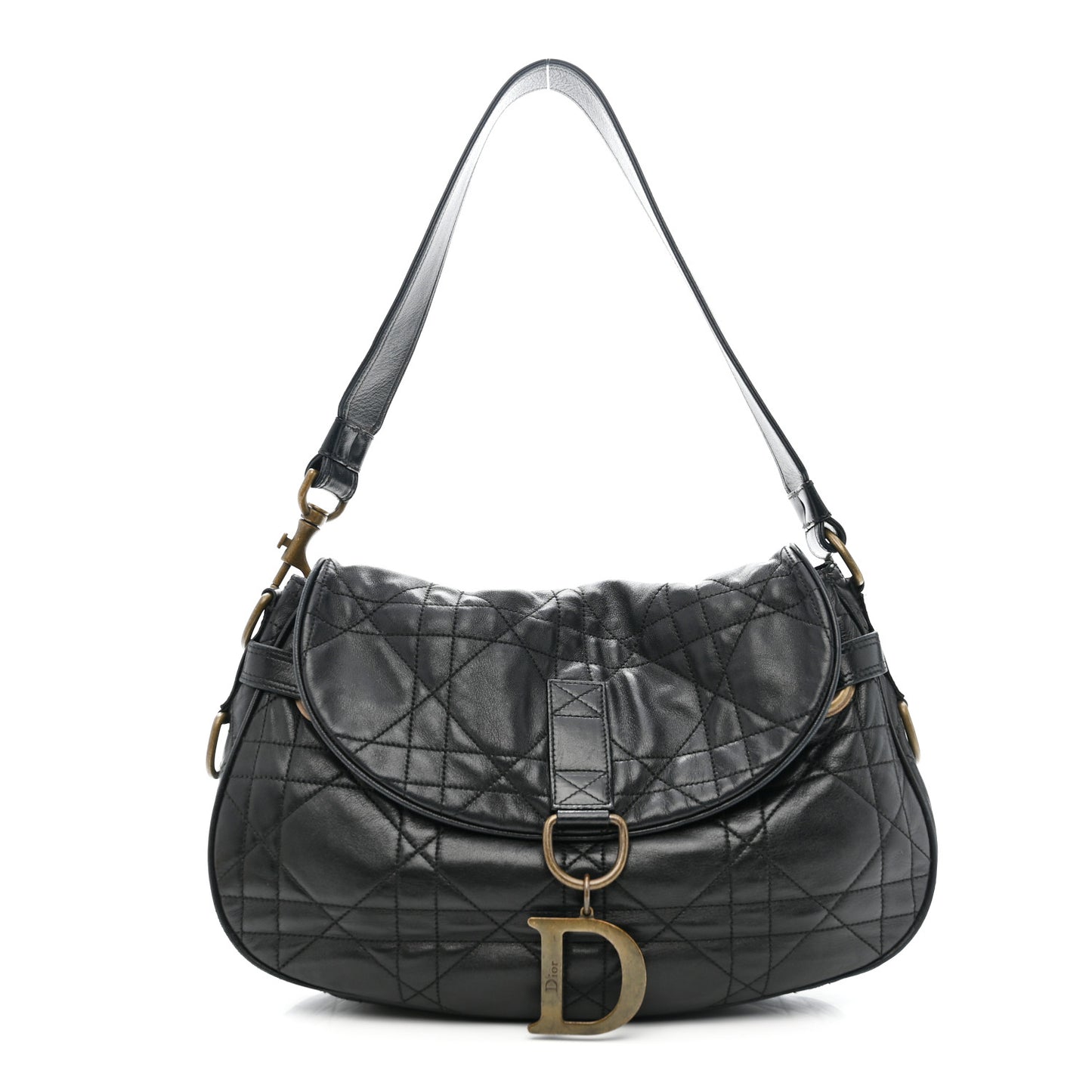 Lambskin Cannage Flap Messenger Bag Black