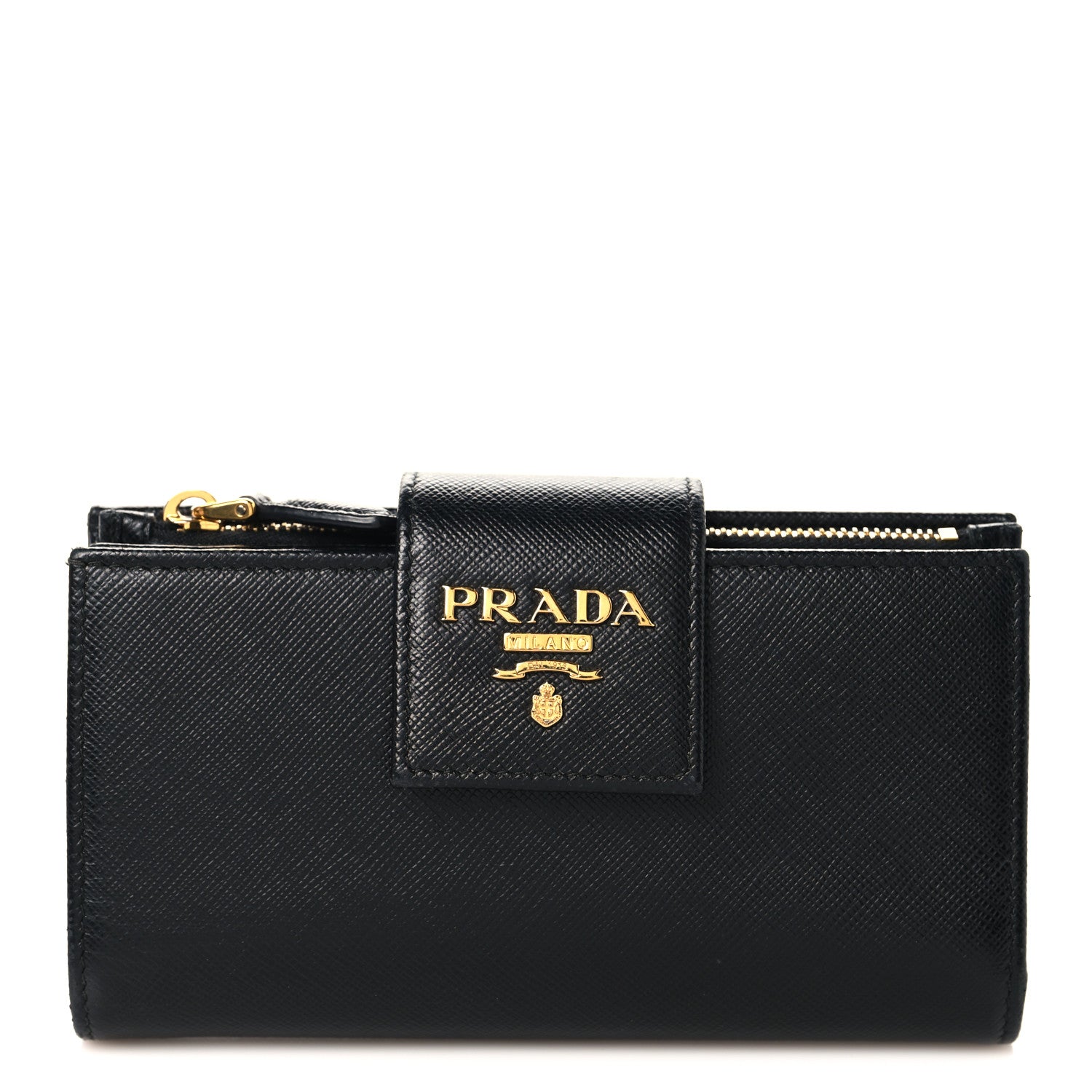 Prada Saffiano Metal Tab Wallet Black 1 of 9