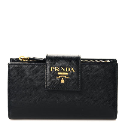 Prada Saffiano Metal Tab Wallet Black 1 of 9