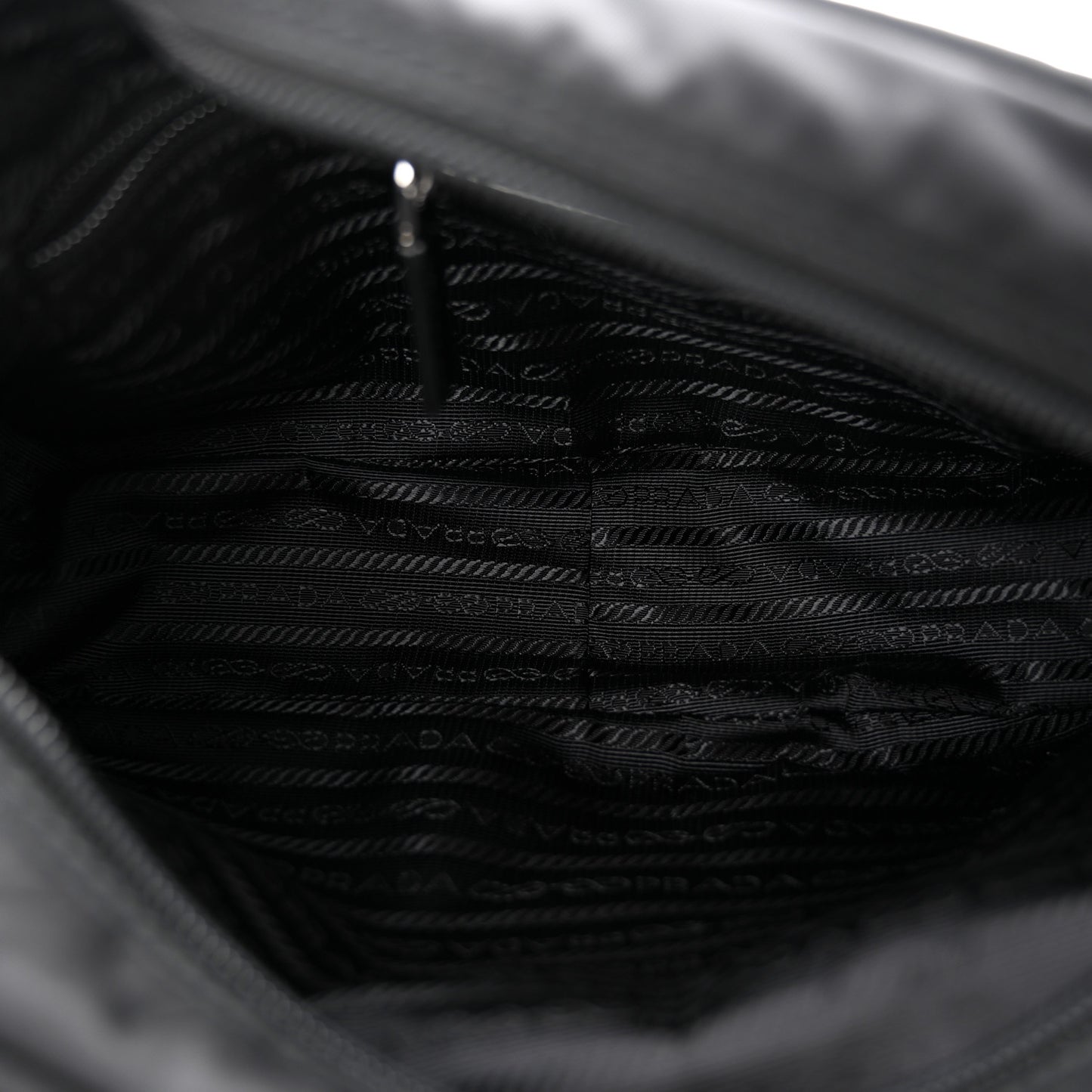 Re-Nylon Vela Saffiano Pocket Double Zip Shoulder Bag Black
