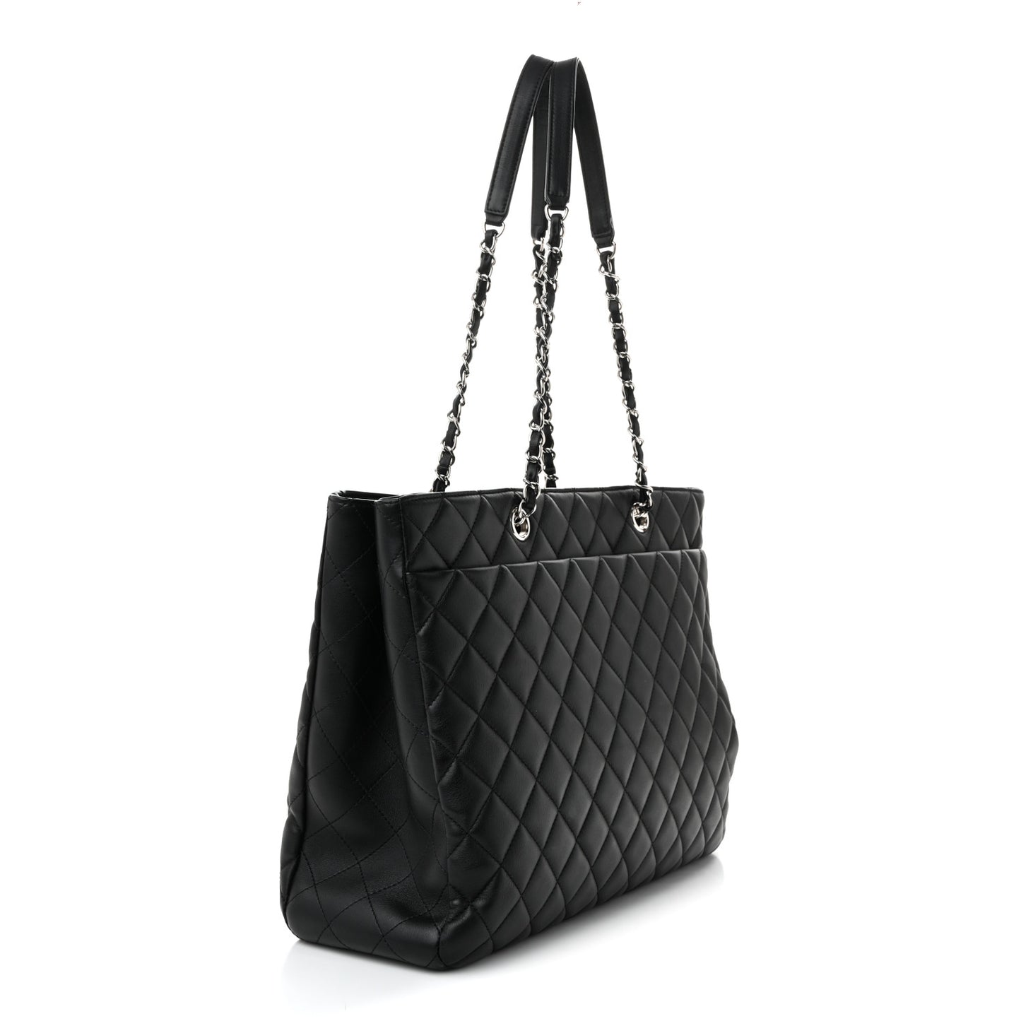 Calfskin Quilted Large Classic Shopping Tote Black