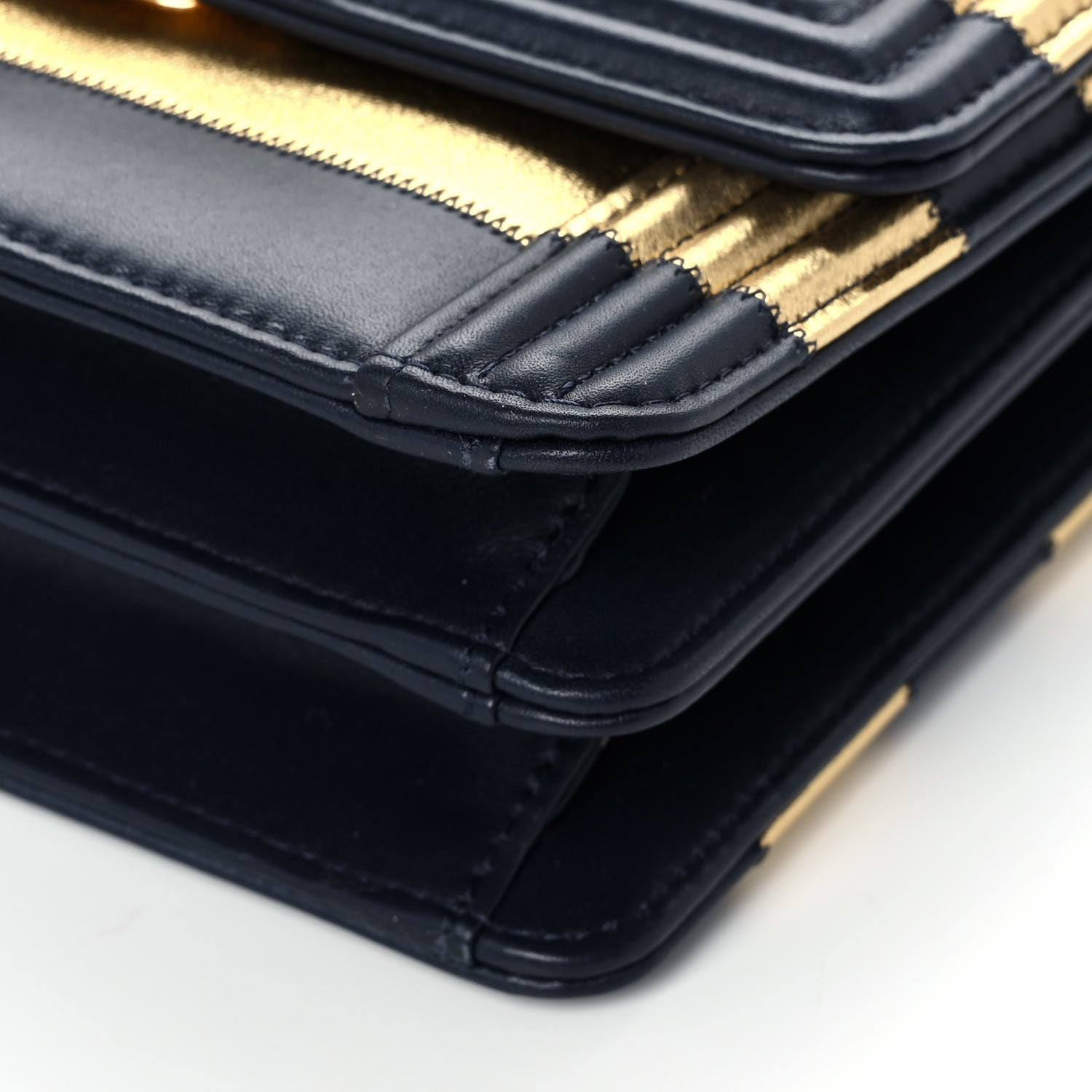 Chanel Metallic Lambskin Striped North South Boy Flap Navy Gold 9 of 11