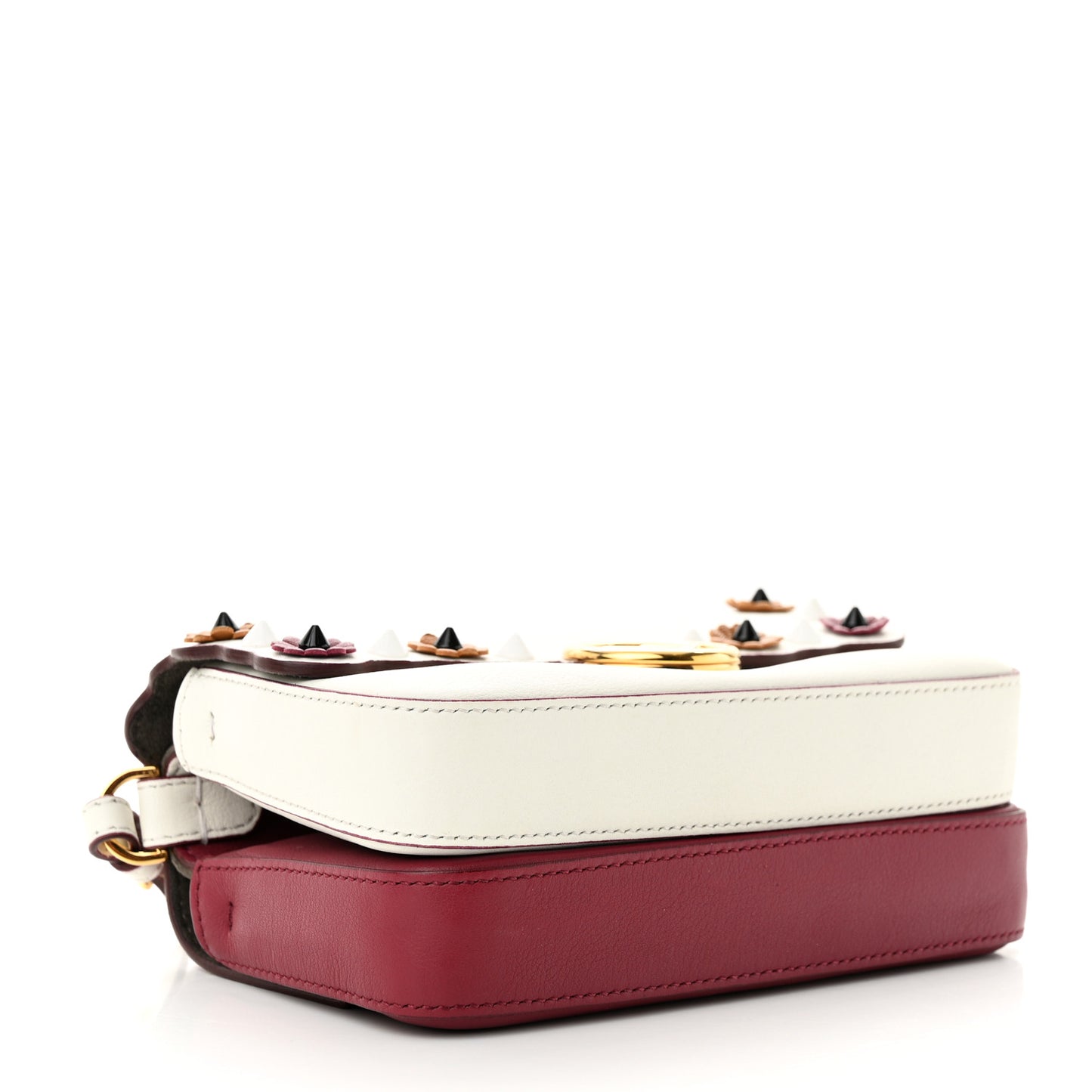 Vitello Dolce Nappa Flowerland Studded F is Fendi FF Micro Double Baguette White Multicolor