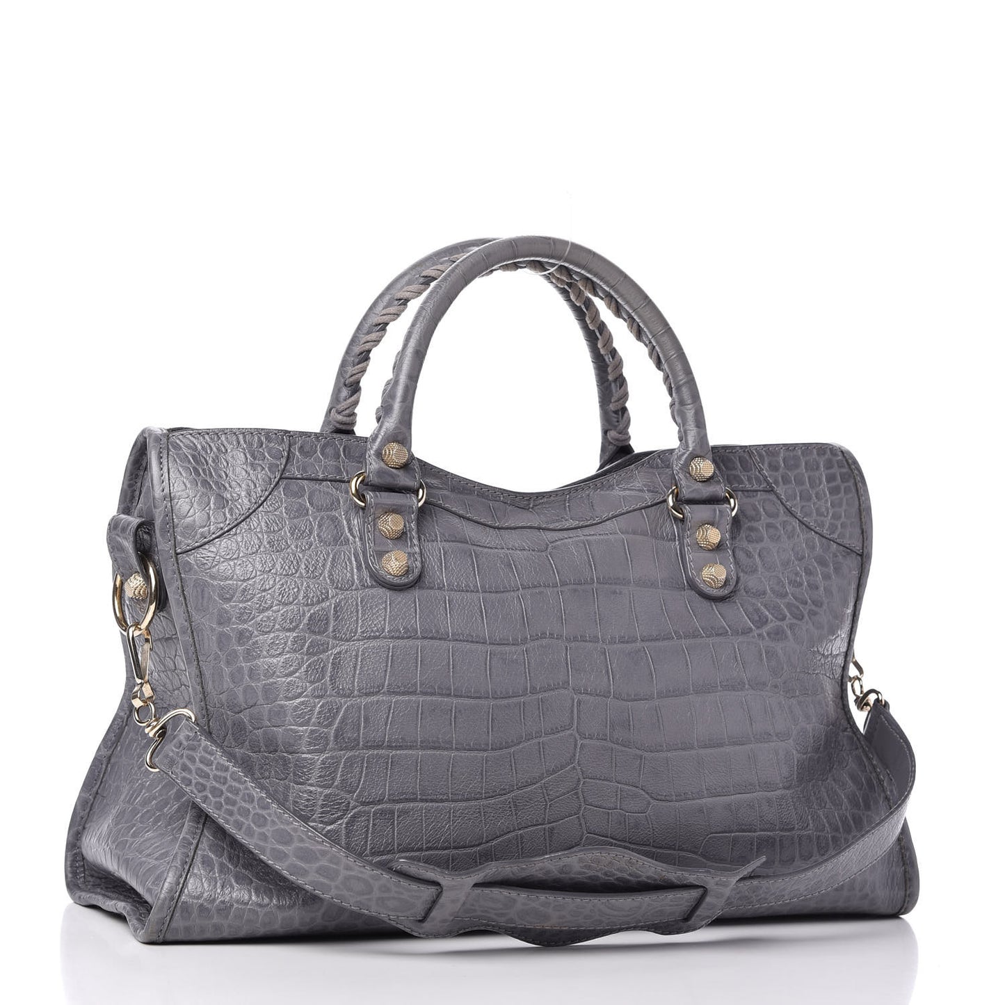 Calfskin Crocodile Embossed Giant 12 Gold Hardware City Gris Beton