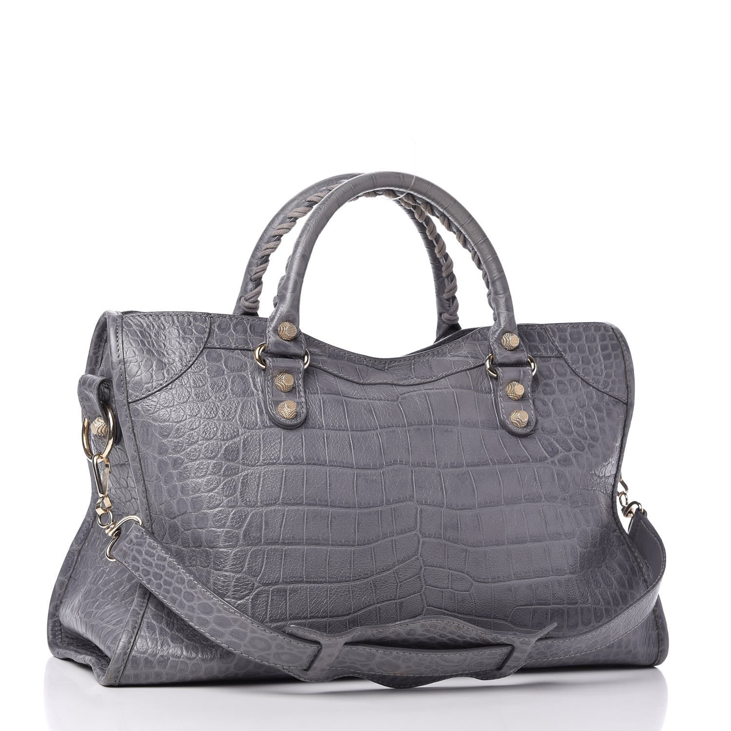 Balenciaga Calfskin Crocodile Embossed Giant 12 Gold Hardware City Gris Beton 3 of 9
