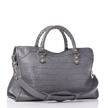 Balenciaga Calfskin Crocodile Embossed Giant 12 Gold Hardware City Gris Beton 3 of 9