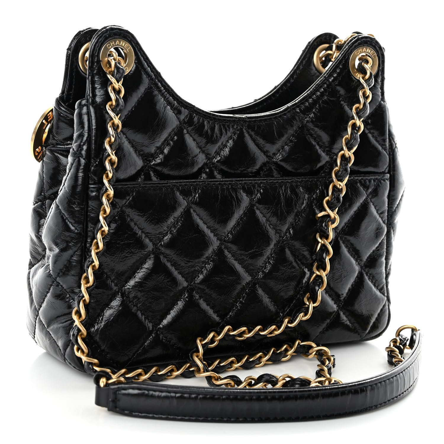 Chanel Shiny Crumpled Calfskin Quilted Small Wavy CC Hobo Black 3 of 10