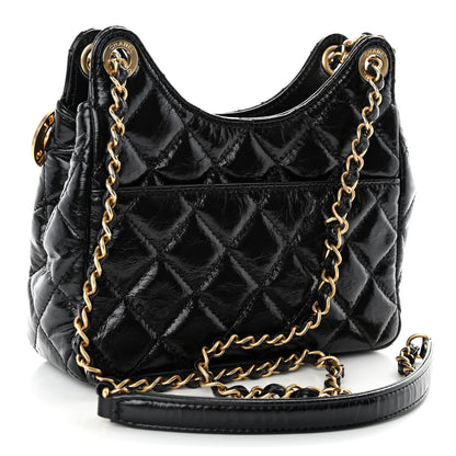 Chanel Shiny Crumpled Calfskin Quilted Small Wavy CC Hobo Black 3 of 10