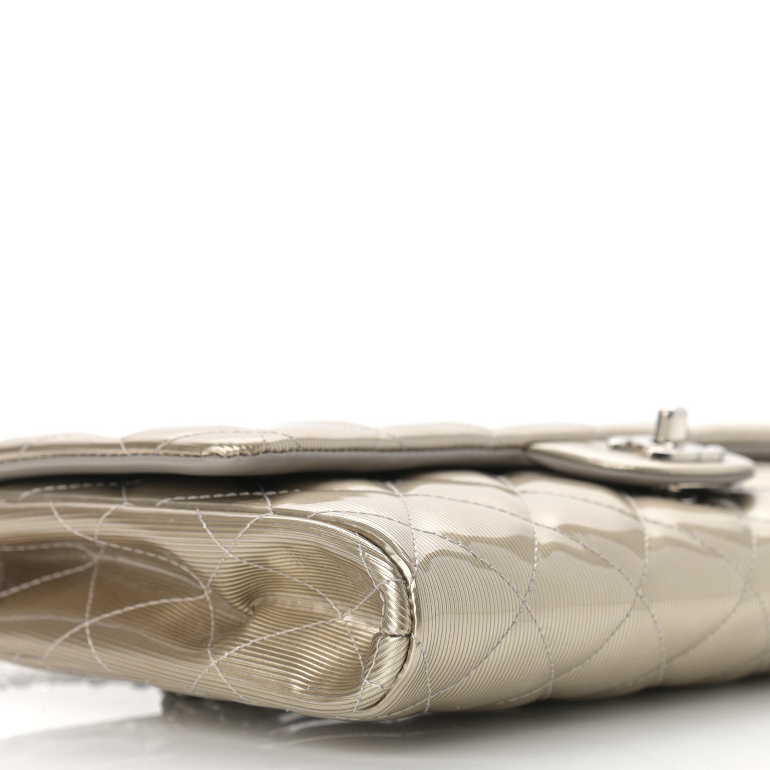 Chanel Striated Patent Quilted Clutch With Chain Flap Beige 9 of 10