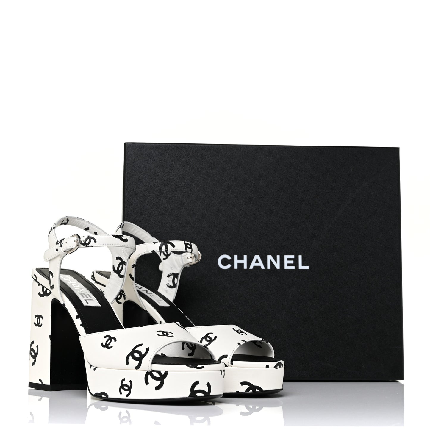 Printed Lambskin Coco Beach Platform Sandals 39 White Black