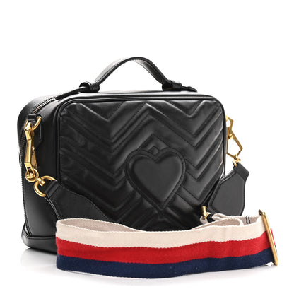 Gucci Calfskin Matelasse Sylvie Web Small GG Marmont Top Handle Shoulder Bag Black 3 of 11