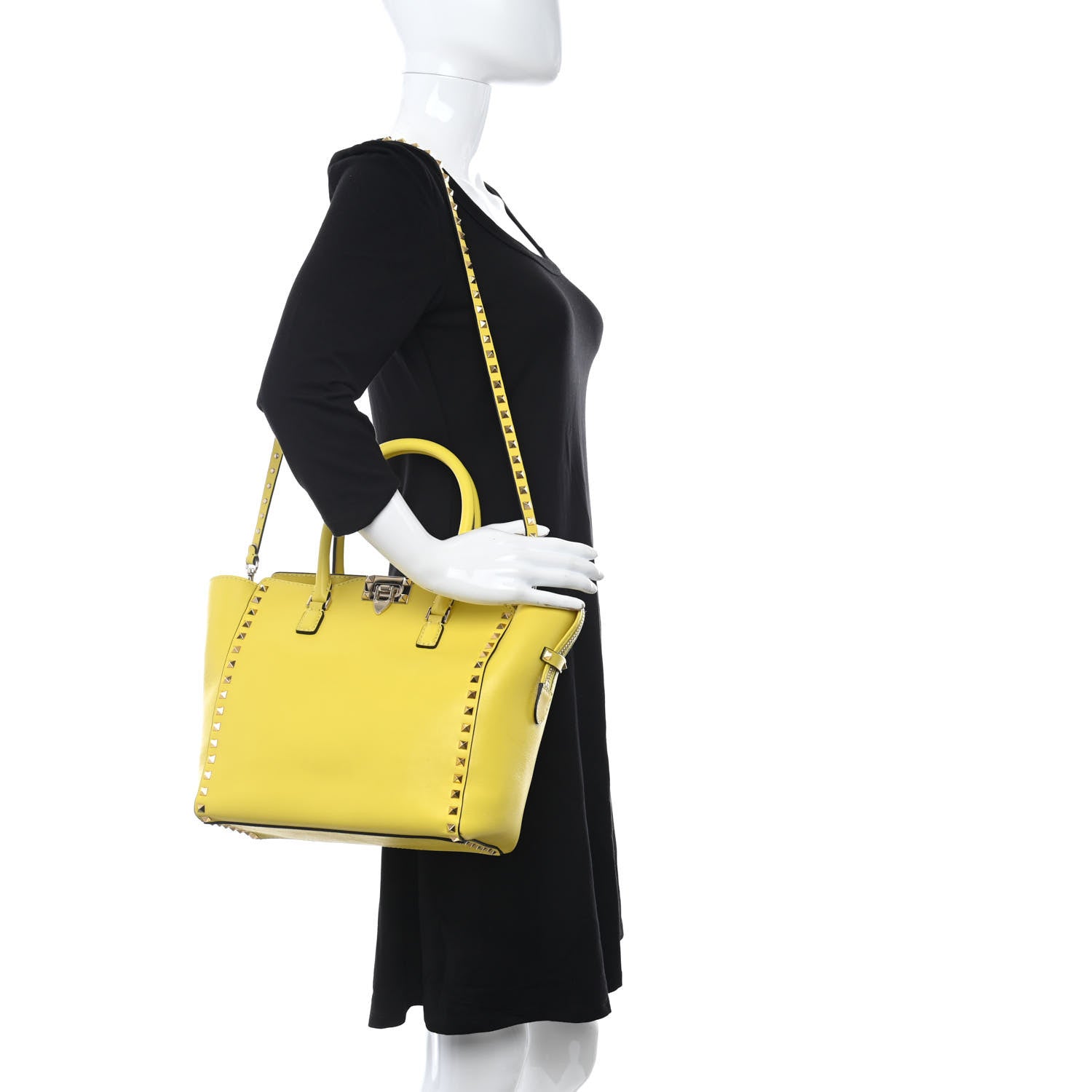 Valentino Garavani Vitello Rockstud Double Handle Tote Naples Yellow 2 of 9