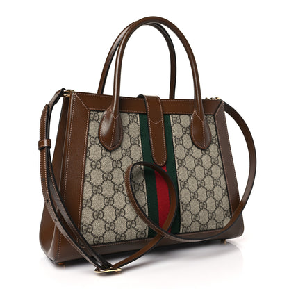 Gucci GG Supreme Monogram Azalea Calfskin Web Medium Jackie 1961 Tote Beige Ebony Brown Sugar 3 of 9
