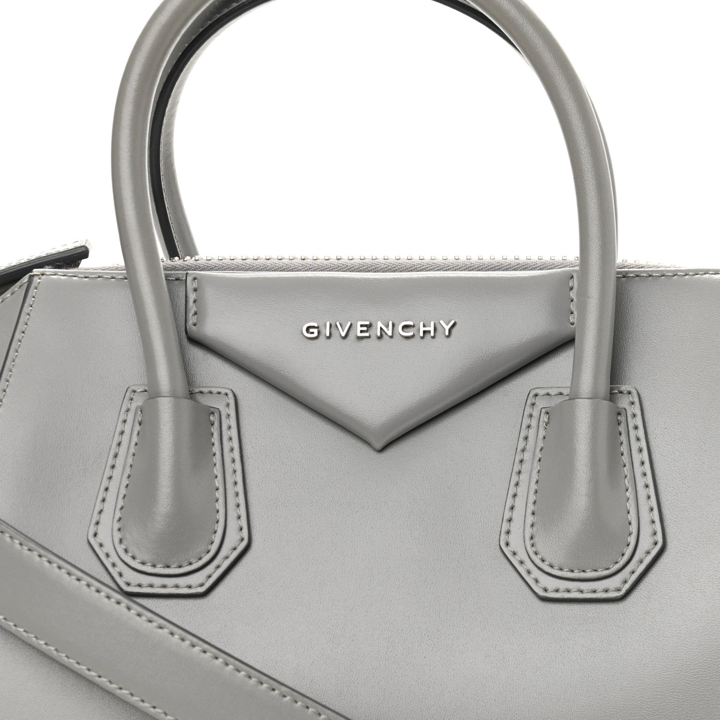 Shiny Lord Calfskin Small Antigona Pearl Grey