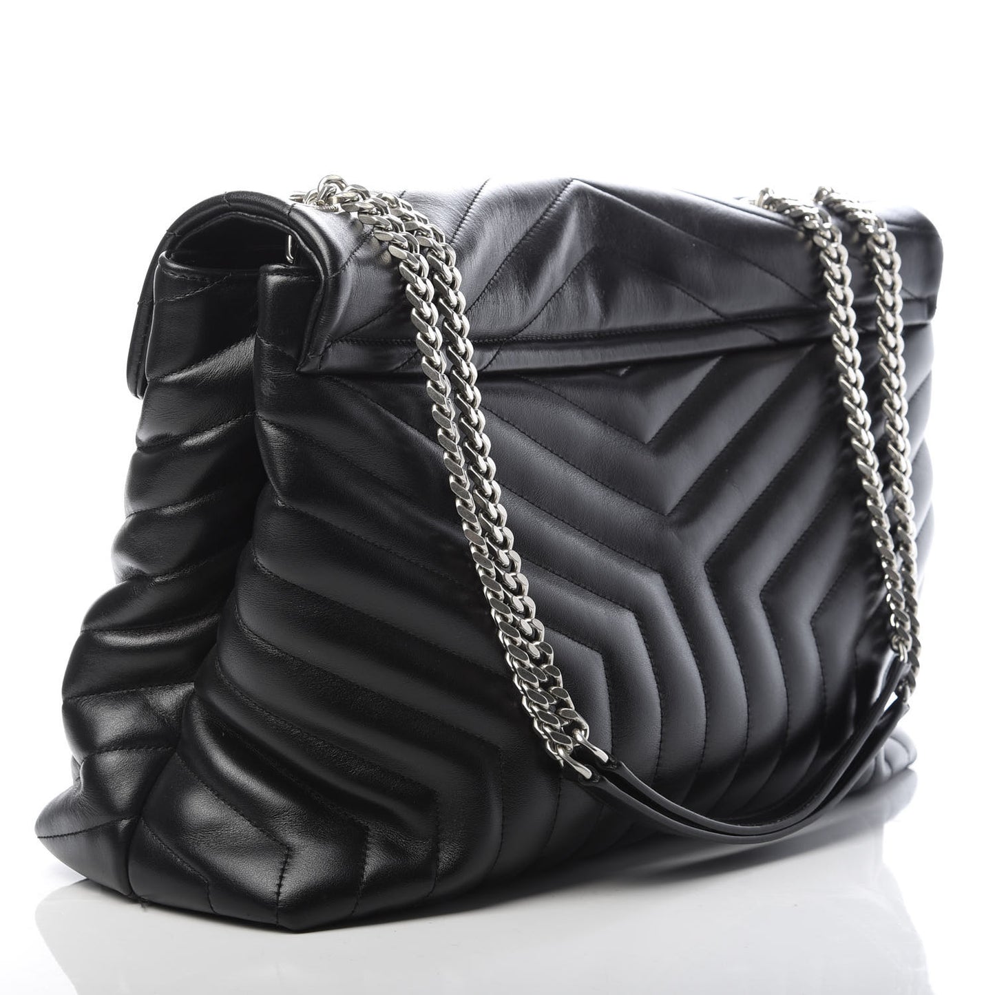 Calfskin Y Quilted Monogram Large Loulou Chain Satchel Black
