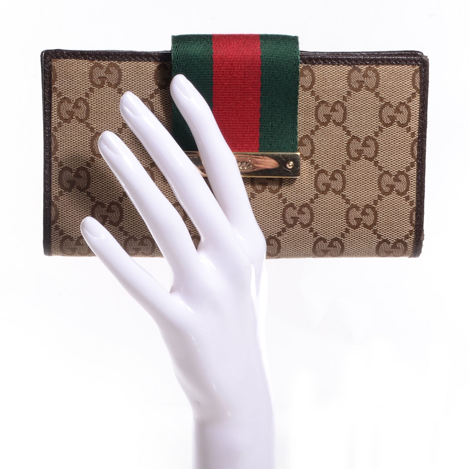 Gucci Monogram Calfskin Ladies Web Continental Wallet Beige Ebony Cocoa 2 of 7