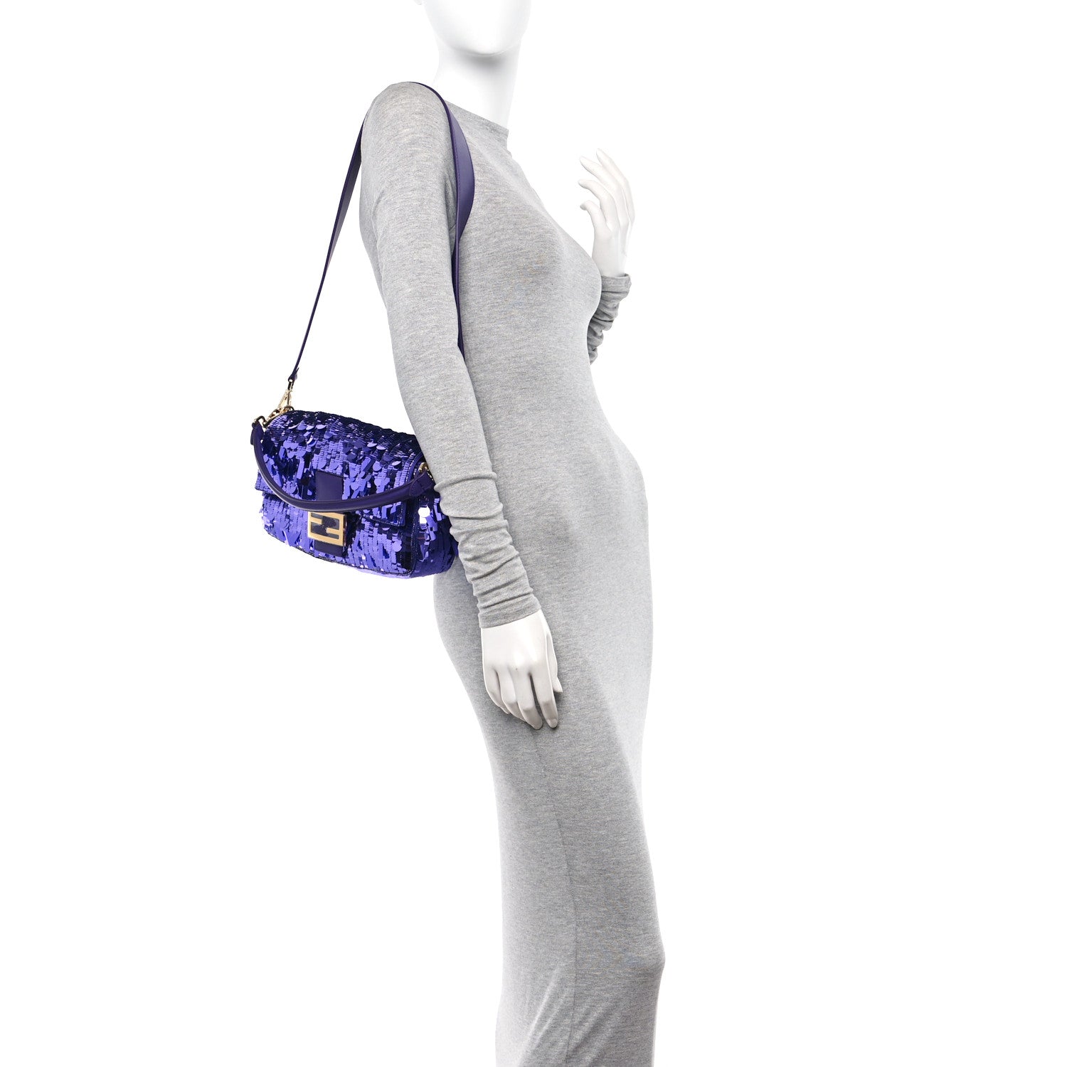 Fendi Sequin Paillettes Shiny Nappa Sex and the City Baguette Viola Purple Rain 2 of 11