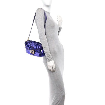 Fendi Sequin Paillettes Shiny Nappa Sex and the City Baguette Viola Purple Rain 2 of 11