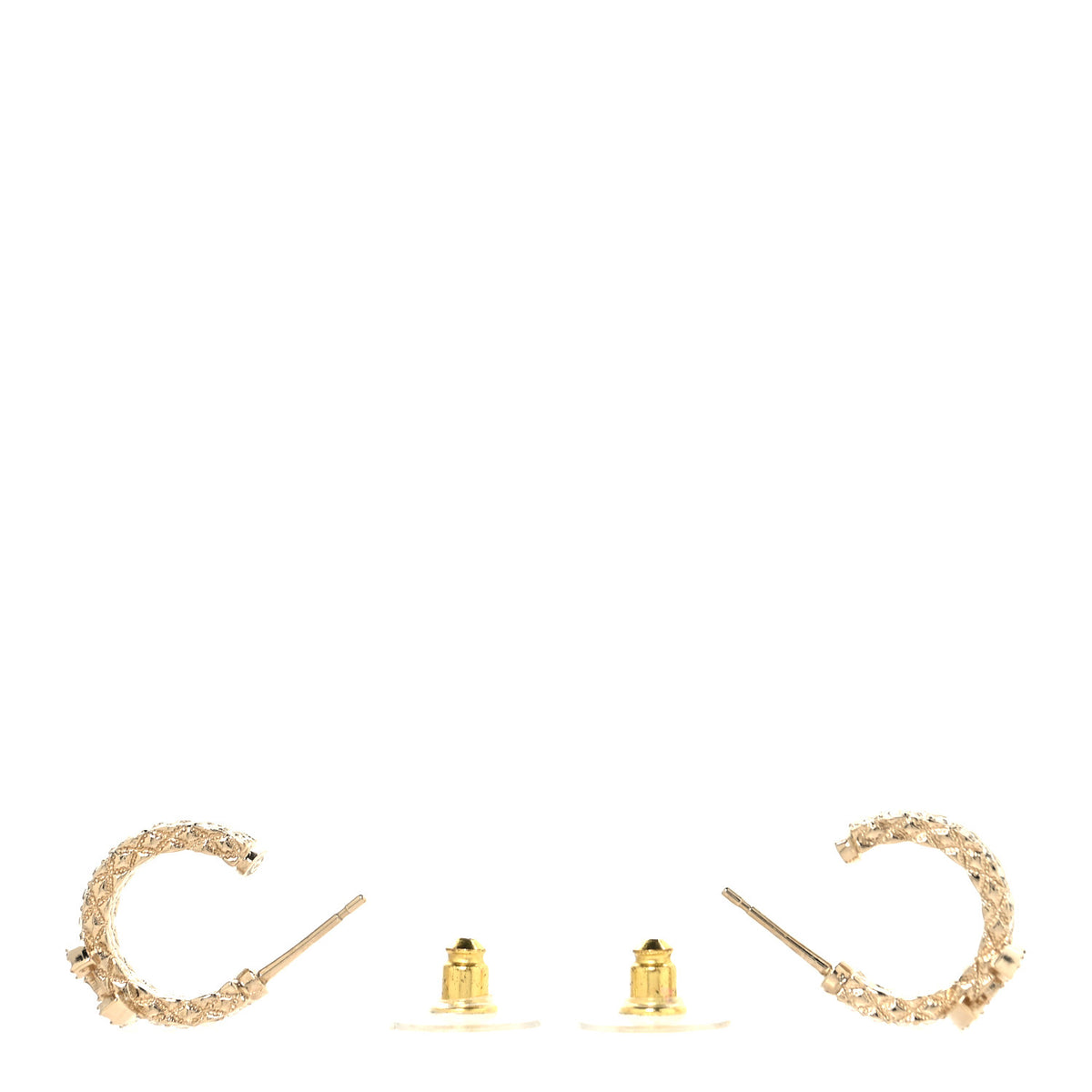 Metal Crystal Quilted CC Hoop Earrings  Gold