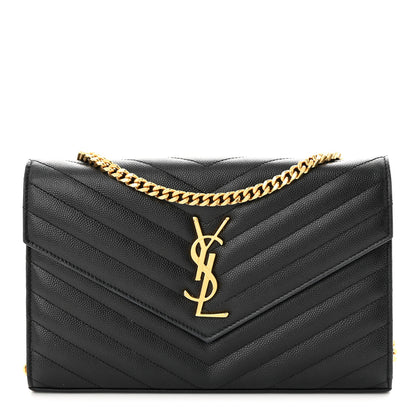Saint Laurent Grain De Poudre Matelasse Chevron Monogram Chain Wallet Black 1 of 13