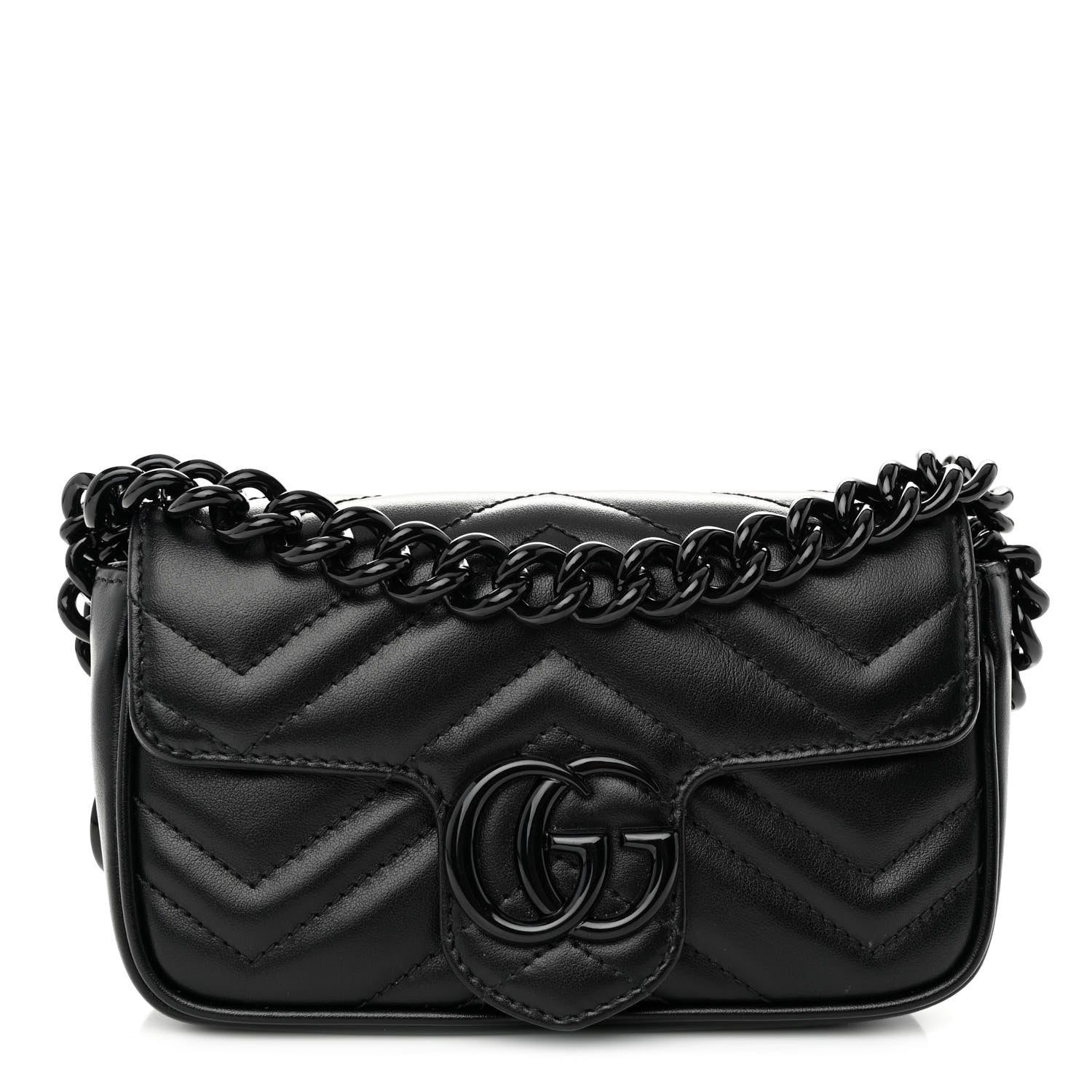 Gucci Calfskin Matelasse Monochrome GG Marmont Chain Belt Bag Black 1 of 9