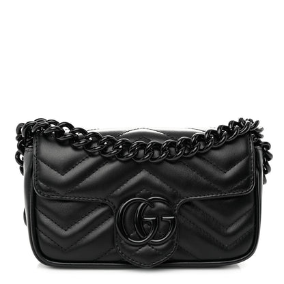 Gucci Calfskin Matelasse Monochrome GG Marmont Chain Belt Bag Black 1 of 9