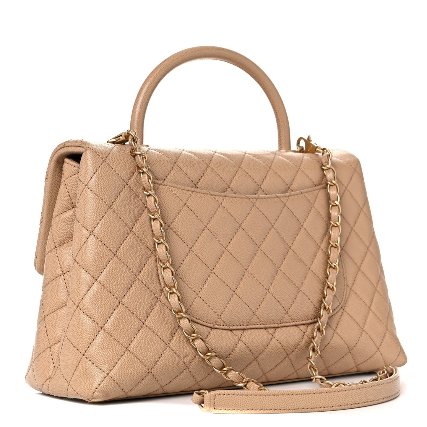Caviar Quilted Medium Coco Handle Flap Beige