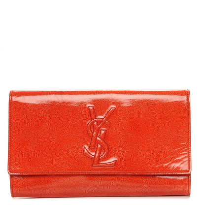 Saint Laurent Textured Patent Monogram Large Belle De Jour Clutch Red 1 of 6
