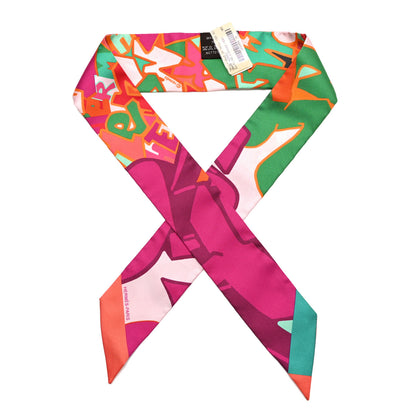 Hermes Silk Graff Graffiti Twilly Fuchsia Orange Vert 1 of 4