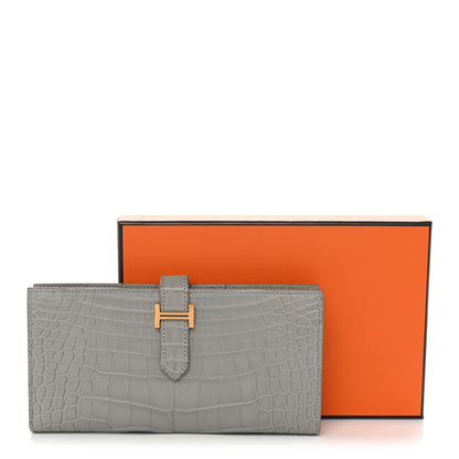 Hermes Matte Alligator Bearn Gusset Wallet Gris Perle 8 of 8