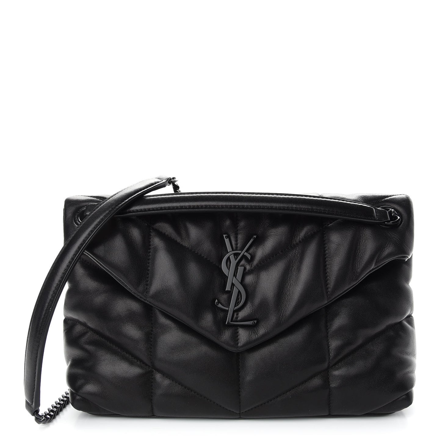 Lambskin Quilted Small Loulou Puffer Monogram Chain Satchel Black