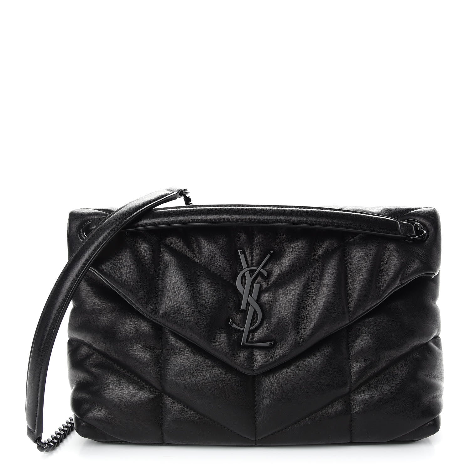 Saint Laurent Lambskin Quilted Small Loulou Puffer Monogram Chain Satchel Black 1 of 7