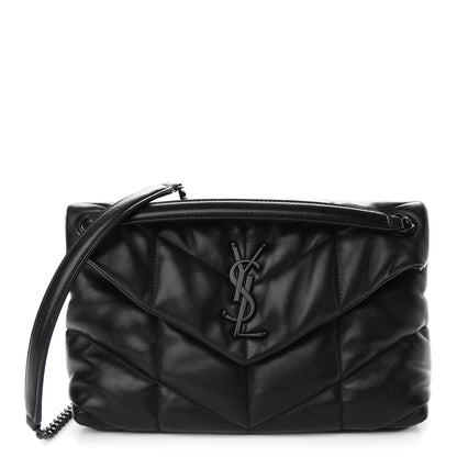 Saint Laurent Lambskin Quilted Small Loulou Puffer Monogram Chain Satchel Black 1 of 7