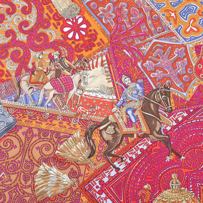 Hermes Silk Cavaliers du Caucase Scarf 90 Orange Fuchsia Parme 6 of 7