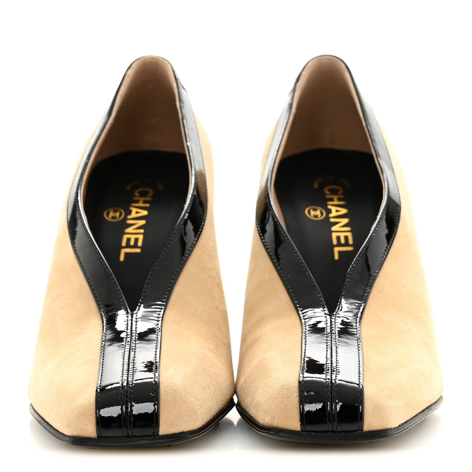 Chanel Suede Patent Calfskin Pumps 40 Beige Black 3 of 11