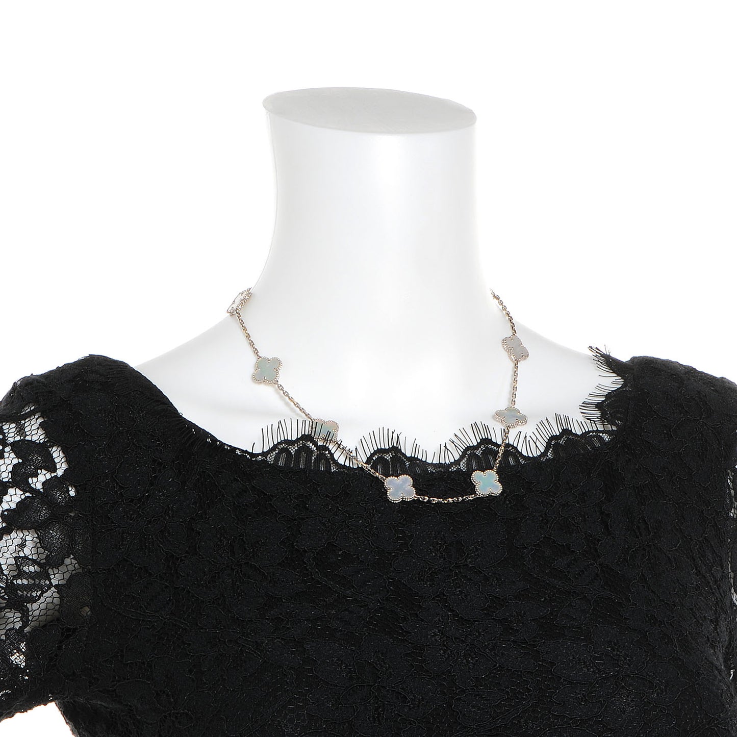 18K White Gold Mother of Pearl 10 Motifs Vintage Alhambra Necklace