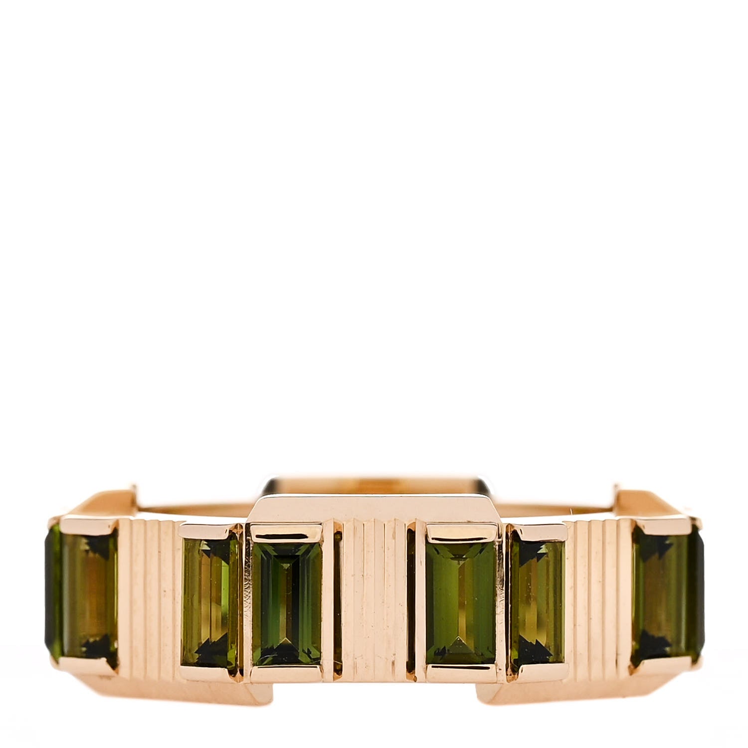 Gucci 18K Yellow Gold Green Tourmaline 7mm Link to Love Ring 47 4.25 3 of 5