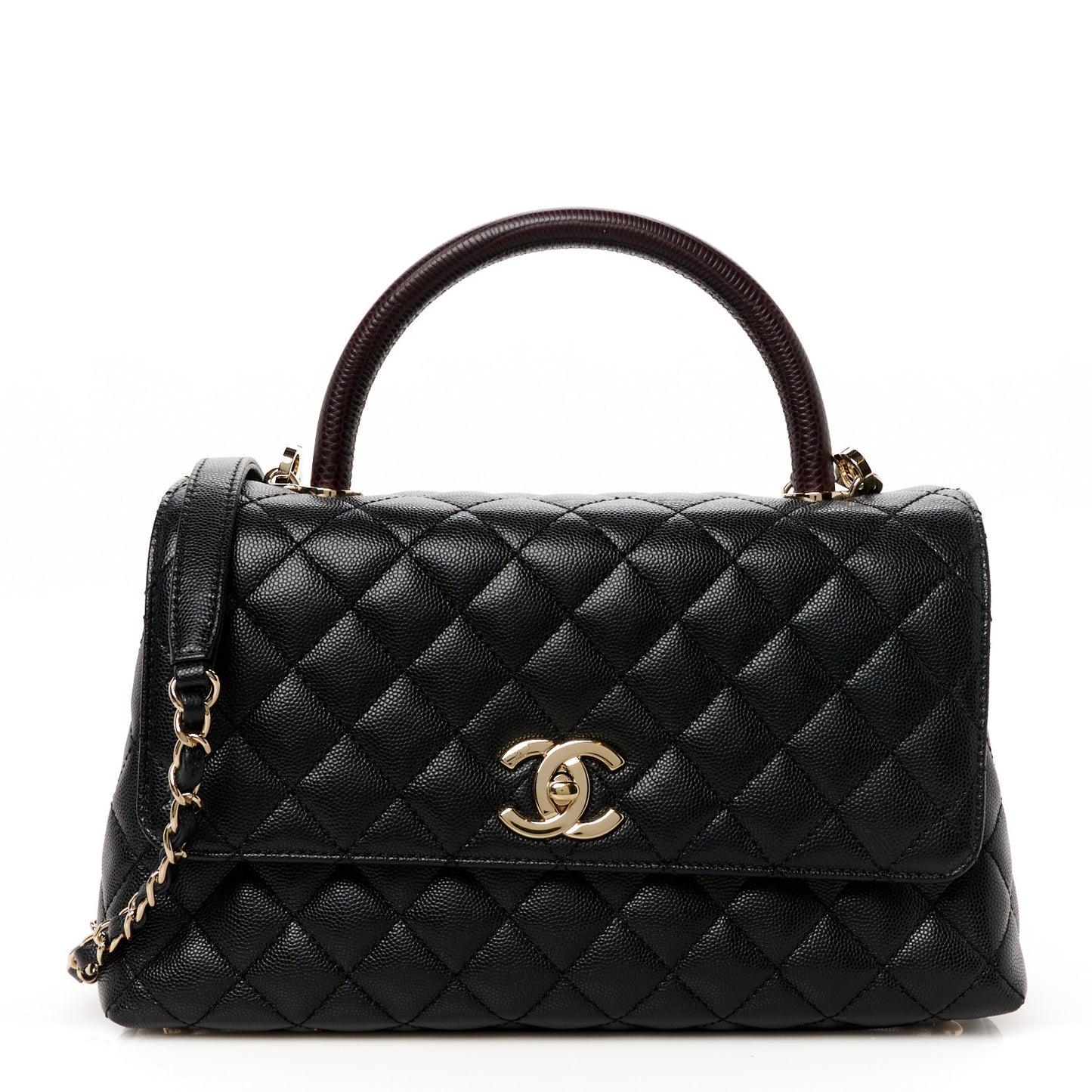Caviar Lizard Embossed Quilted Small Coco Handle Flap Black