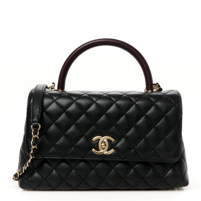 Chanel Caviar Lizard Embossed Quilted Small Coco Handle Flap Black 1 of 12