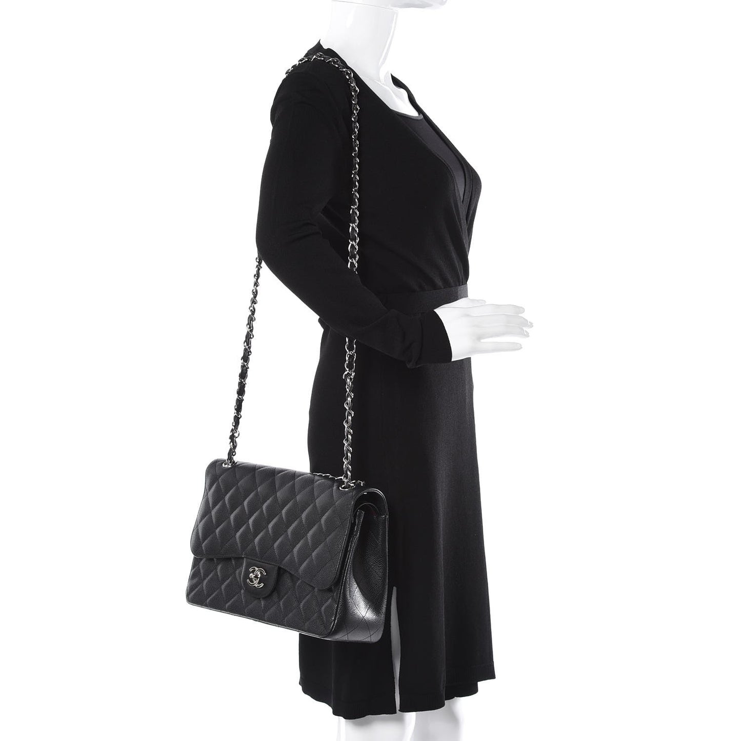 Caviar Quilted Jumbo Double Flap Black