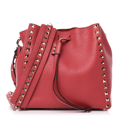 Valentino Garavani Grained Calfskin Small Rockstud Bucket Bag Red 1 of 9
