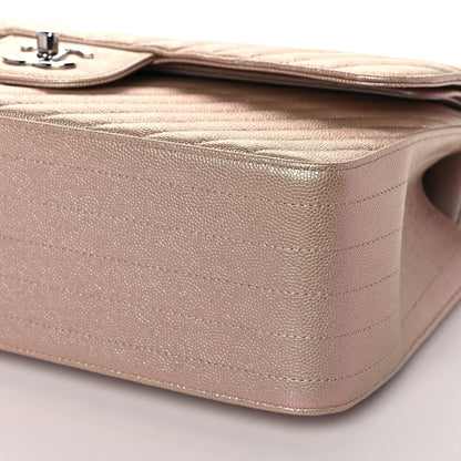 Chanel Metallic Caviar Chevron Quilted Jumbo Double Flap Light Gold 9 of 11