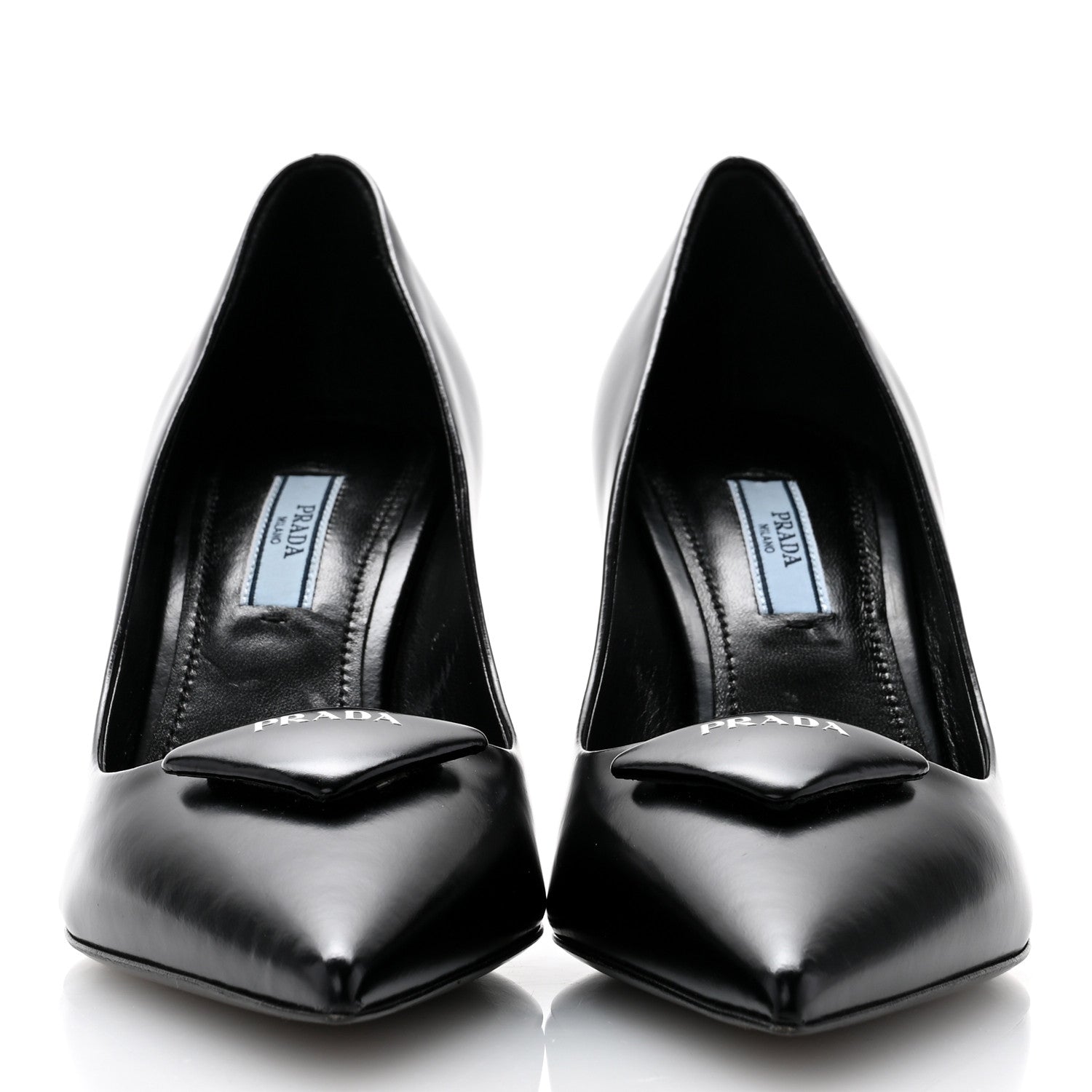 Prada Spazzolato Triangle Logo Pointed Toe 75mm Pumps 36.5 Black 2 of 9
