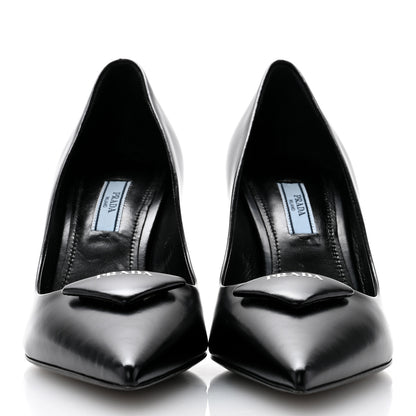 Prada Spazzolato Triangle Logo Pointed Toe 75mm Pumps 36.5 Black 2 of 9