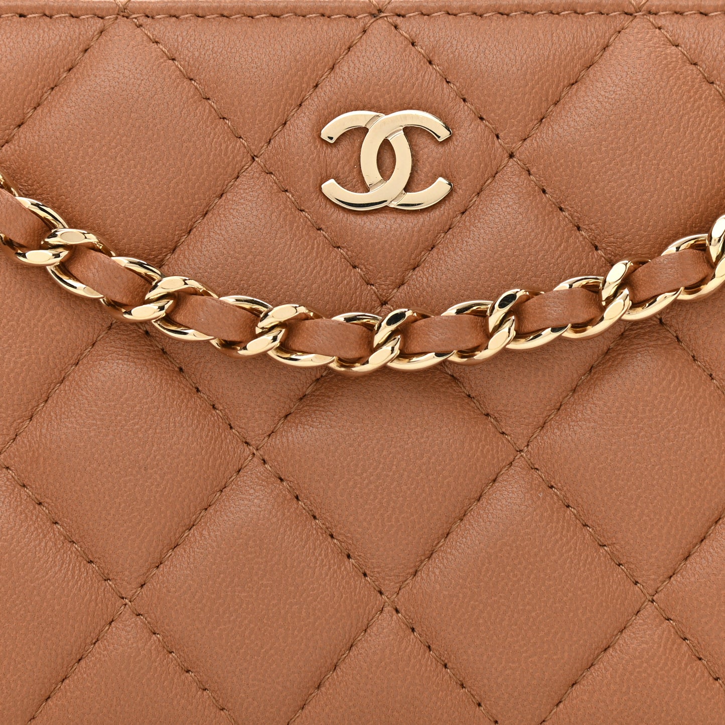 Lambskin Quilted Small Clutch With Chain Dark Beige