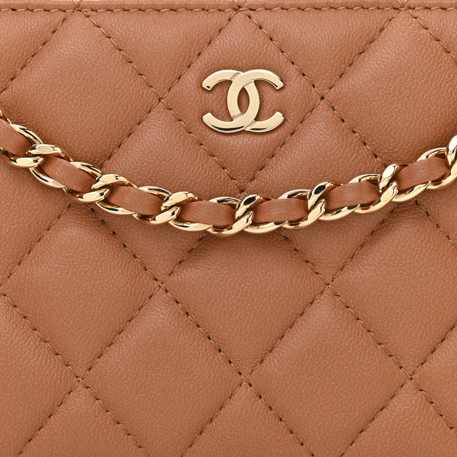 Chanel Lambskin Quilted Small Clutch With Chain Dark Beige 10 of 13