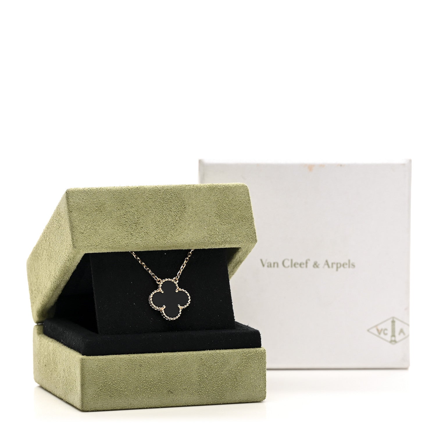 Van Cleef & Arpels 18K Yellow Gold Black Onyx Vintage Alhambra Pendant Necklace 6 of 6