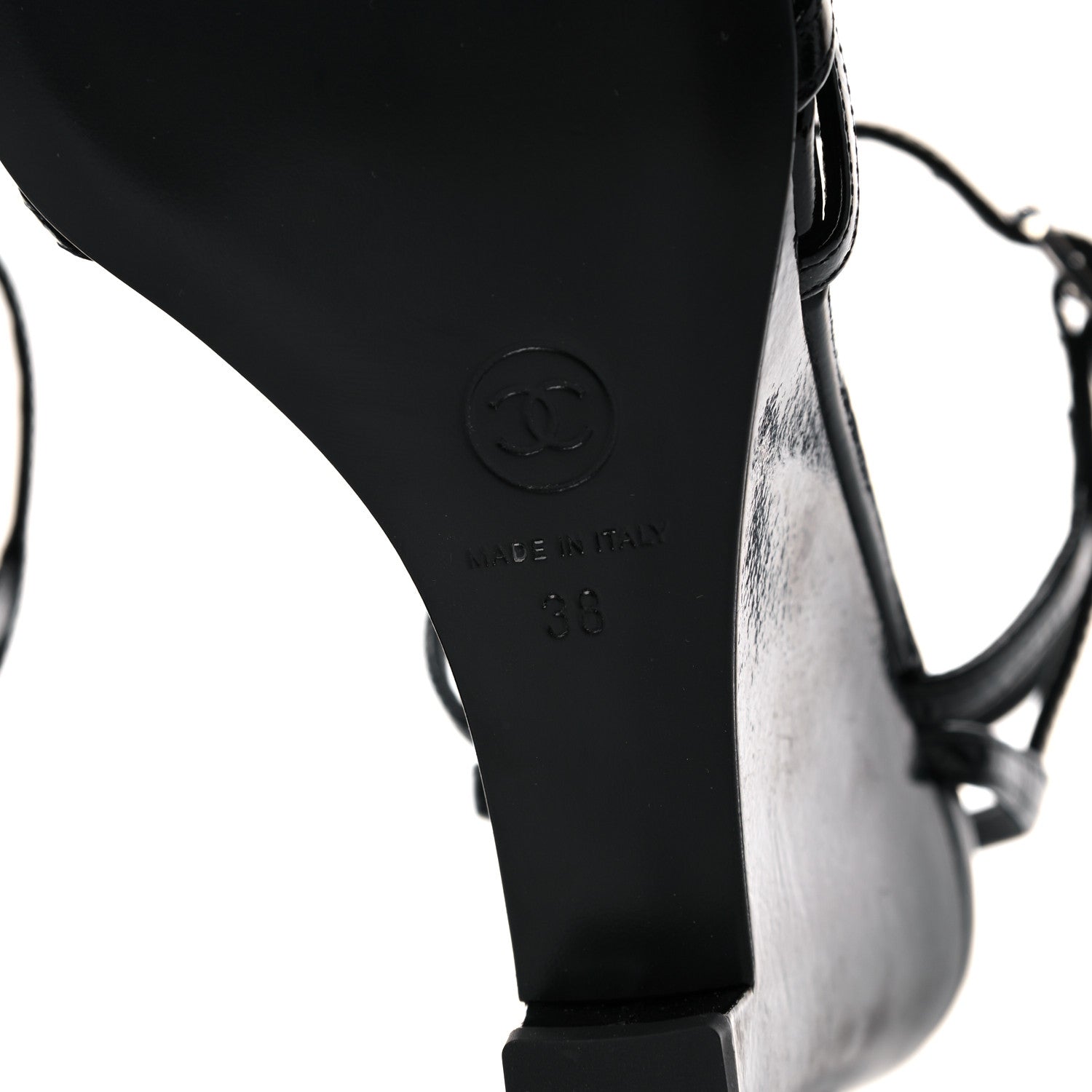 Chanel Patent Goatskin Chain CC Wedge Sandals 38 Black 6 of 12